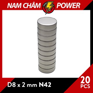 Set 20 viên D8 x 2mm Nam châm vĩnh cửu Neodymium đất hiếm ((NdFeb, ĐẤT HIẾM)