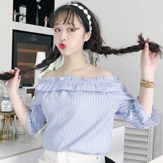 [NGODT1120 - giảm thêm 15k]  Áo trễ vai sọc xanh bèo