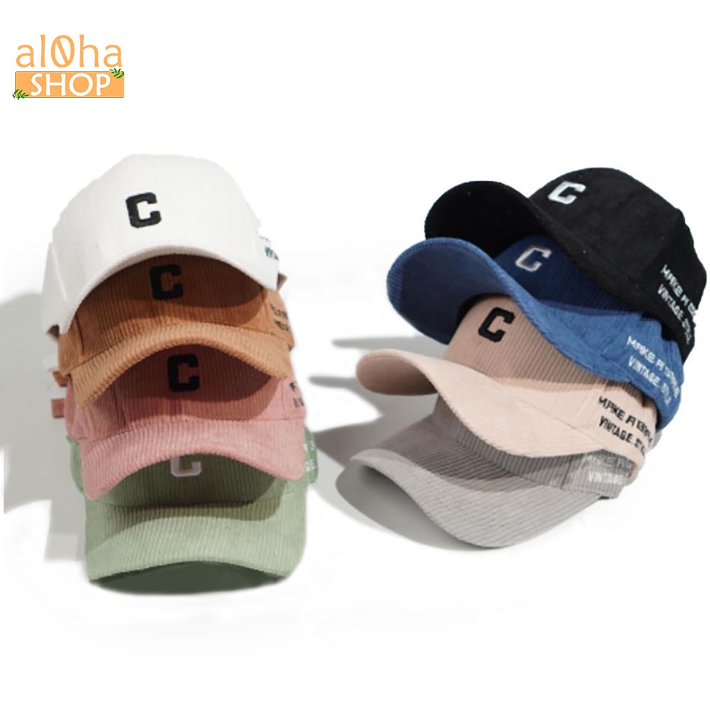 Mũ lưỡi trai - nón Ulzzang vải kết nhung thêu chữ C unisex nam nữ chống nắng phong cách thời trang, cá tính