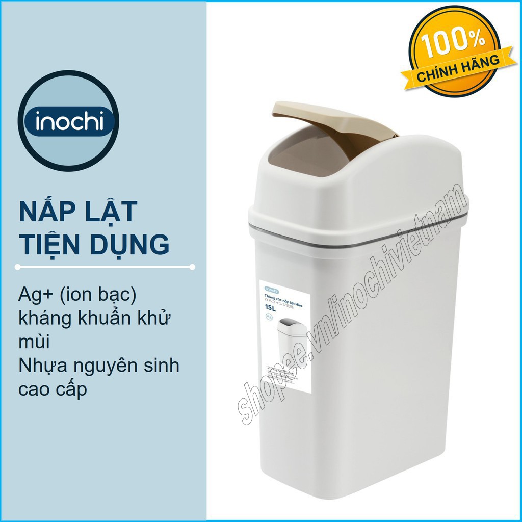 [HĐ 300k giảm 70k ship] Thùng rác nắp lật kèm lõi cao cấp  Inochi - Kháng khuẩn kháng mùi Ag+   5 Lít -10 Lít - 15 Lít