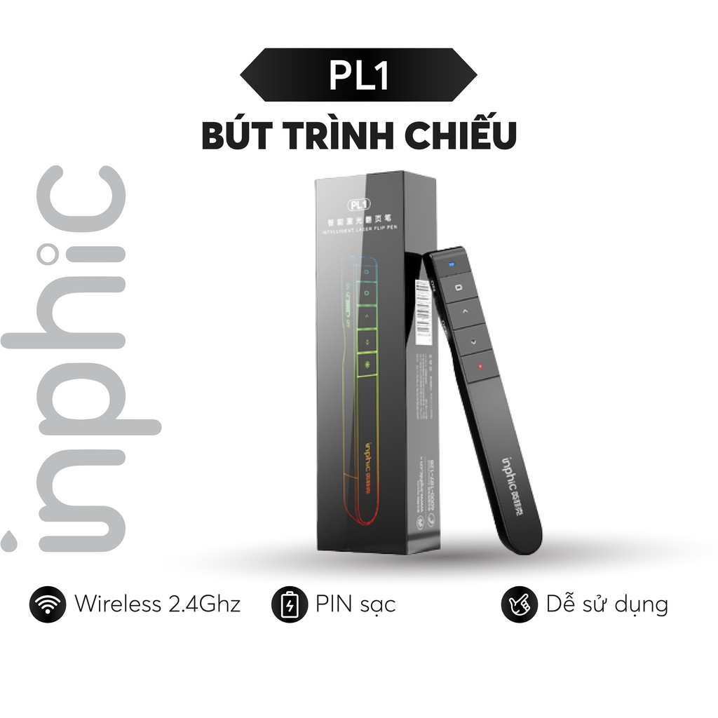 Bút Trình Chiếu Thuyết Trình Không Dây INPHIC PL1 USB Không Dây 2.4GHz Điều Khiển Từ Xa Có Kẹp Tiện Dụng