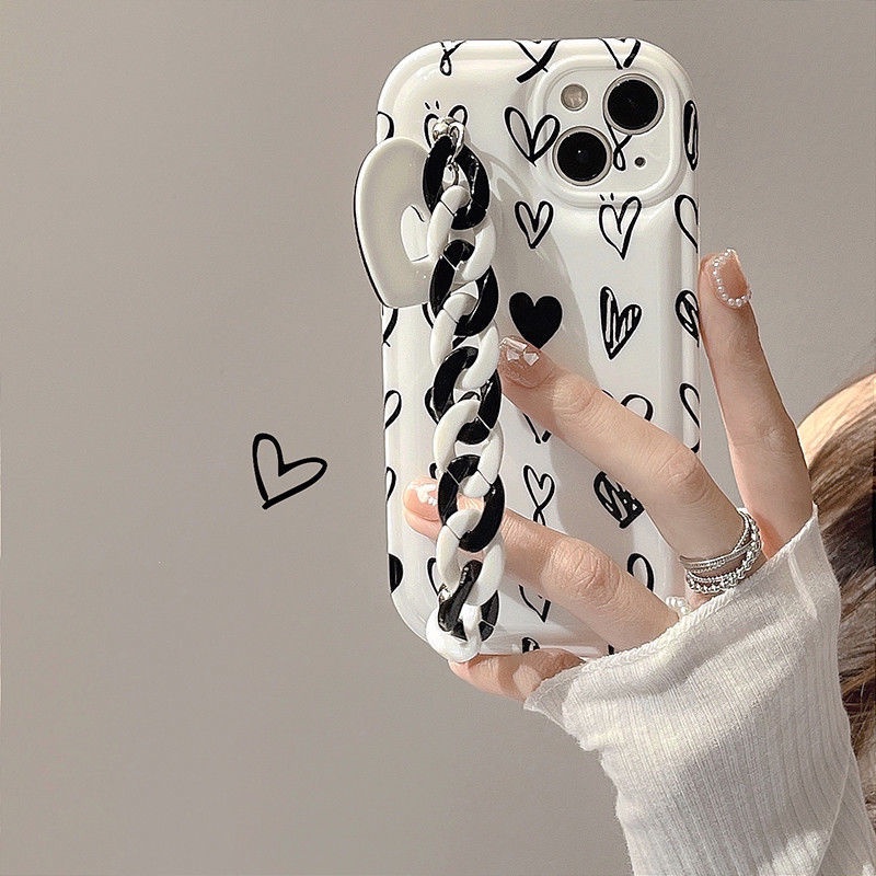 Ốp Điện Thoại Silicon Mềm Họa Tiết graffiti Gắn Dây Xích Hình Trái Tim Cho iPhone13promax/12 11 xs xr