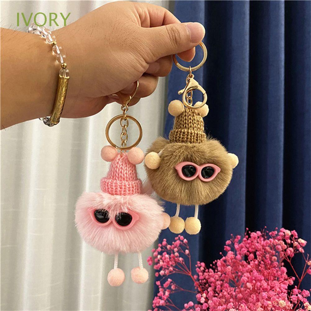 Móc gắn chìa khóa thú nhồi bông thỏ lông mềm xinh xắn dành cho nữ