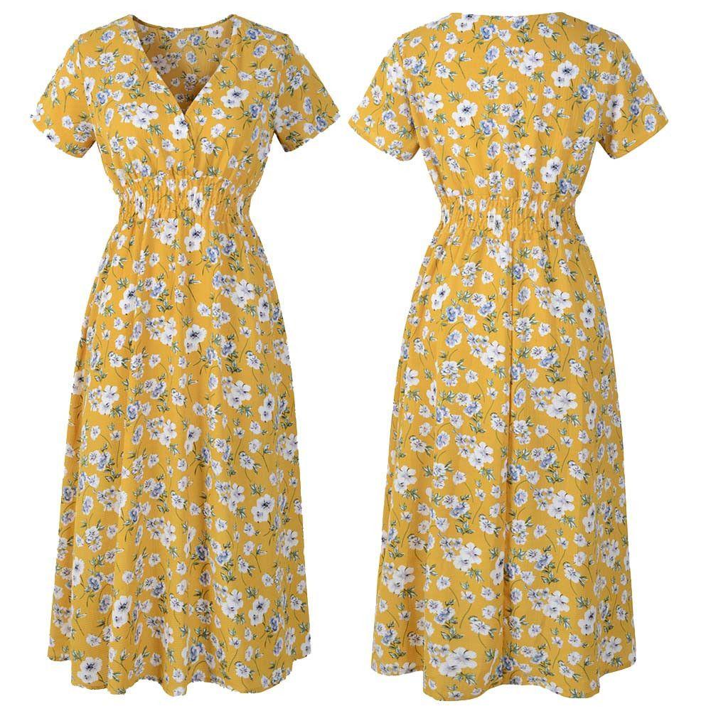 Đầm Chiffon Cổ Chữ V In Họa Tiết Hoa Thời Trang Mùa Hè Tinh Tế Cho Nữ