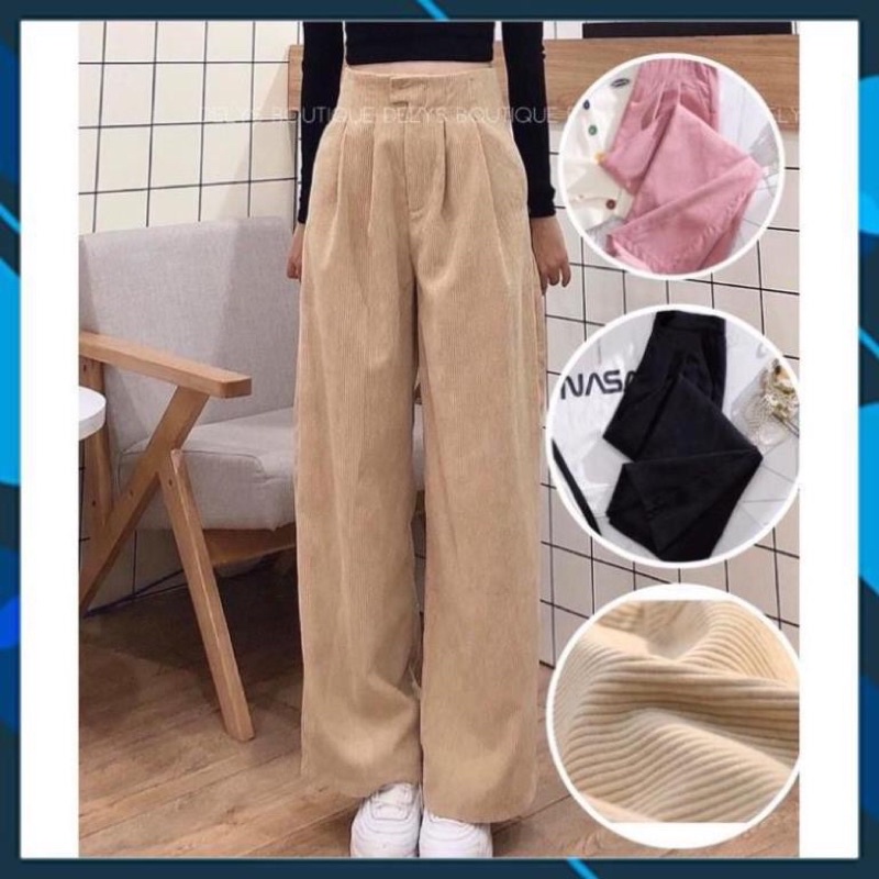 Quần ống rộng nữ Ulzzang Chất Nhung Tăm Xuất Hàn, Cạp Cao Khoá Trước Siêu Xinh