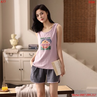 Bộ sát nách thun gân màu tím quần xám đậm - Micha A77