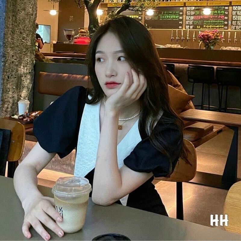 Đầm đen thiết kế xinh thời trang dáng chữ A phối cổ trắng,  váy đen cổ trắng ulzzang phù hợp đi chơi đi tiệc