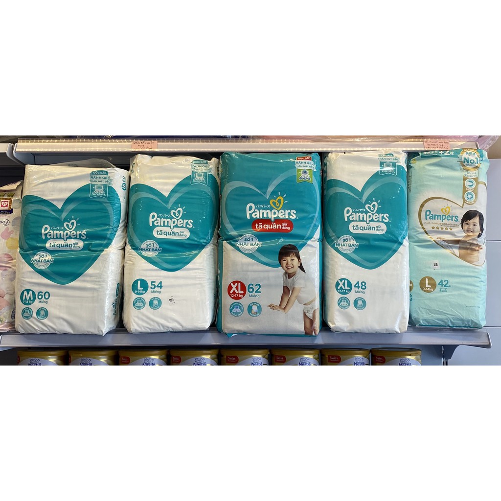 Tã Quần Pampers size M60L/XL62/XXL56