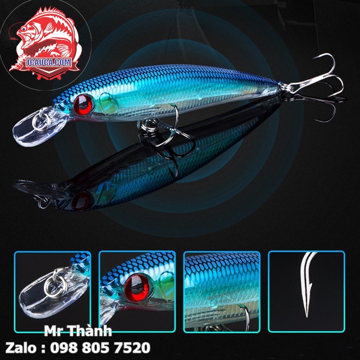 Mồi giả câu lure cá chẽm Minnow 11mm 13.5g lặng 1m-1,5m