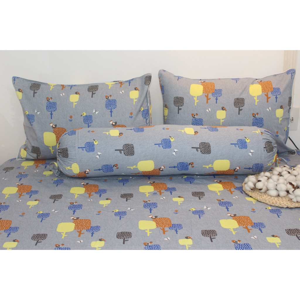 Bộ drap gối KHA LY - cotton thiên nhiên - Gardens-Xám - VN295