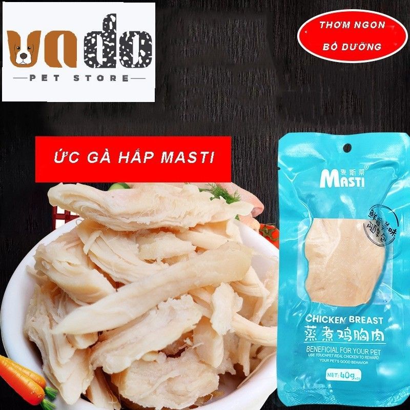 Ức gà hấp cho chó mèo Masti 40gr thơm ngon - snack raw cho chó mèo