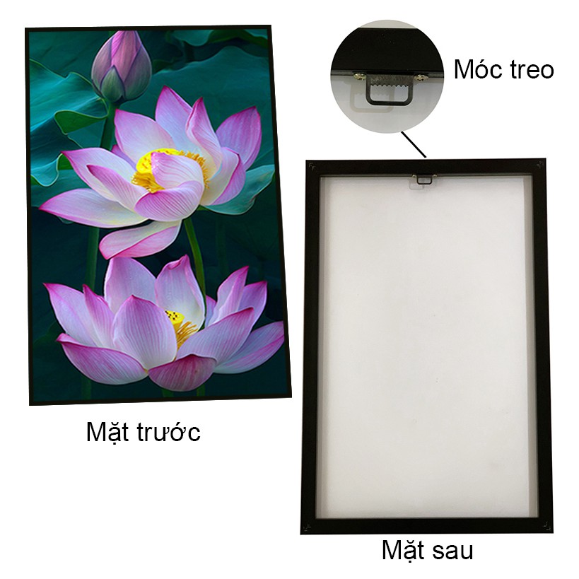 Tranh canvas treo tường - Bộ Tranh Hoa Thủy Mặc -vải canvas kim tuyến dán Pima, khung viền composite, in UV KTS