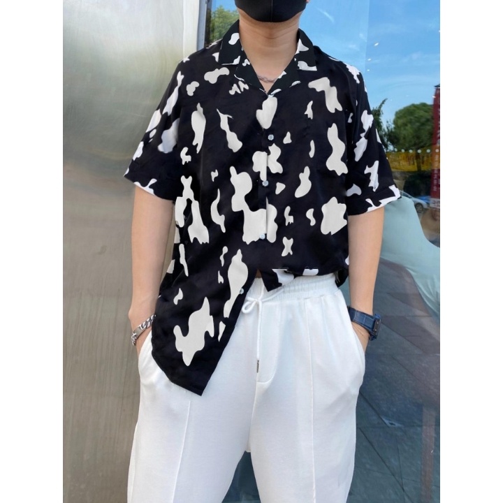 Áo sơ mi nam nữ unisex họa tiết bò sữa ngắn tay cổ bẻ 20UP form rộng 50-85kg 100% lụa cao cấp nhẹ thoáng mát không nhăn | BigBuy360 - bigbuy360.vn
