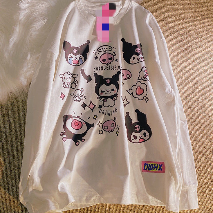 Áo Thun Tay Dài Cổ Tròn Dáng Rộng Phong Cách Hàn Quốc Thời Trang Xuân Thu Dành Cho Nữ Kuromi Top% 2022