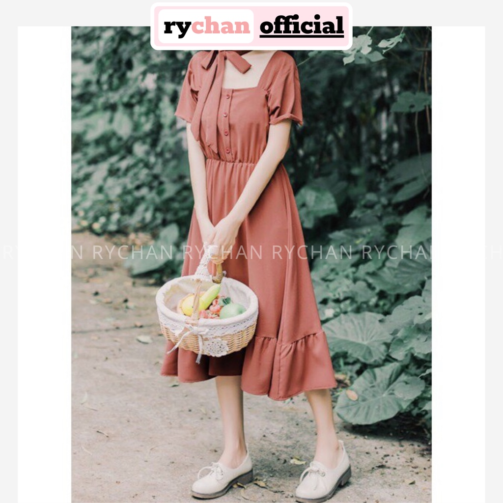 [ẢNH THẬT CUỐI] DX621 - Đầm Xòe Đuôi Cá Phối Cổ Vuông Cột Eo