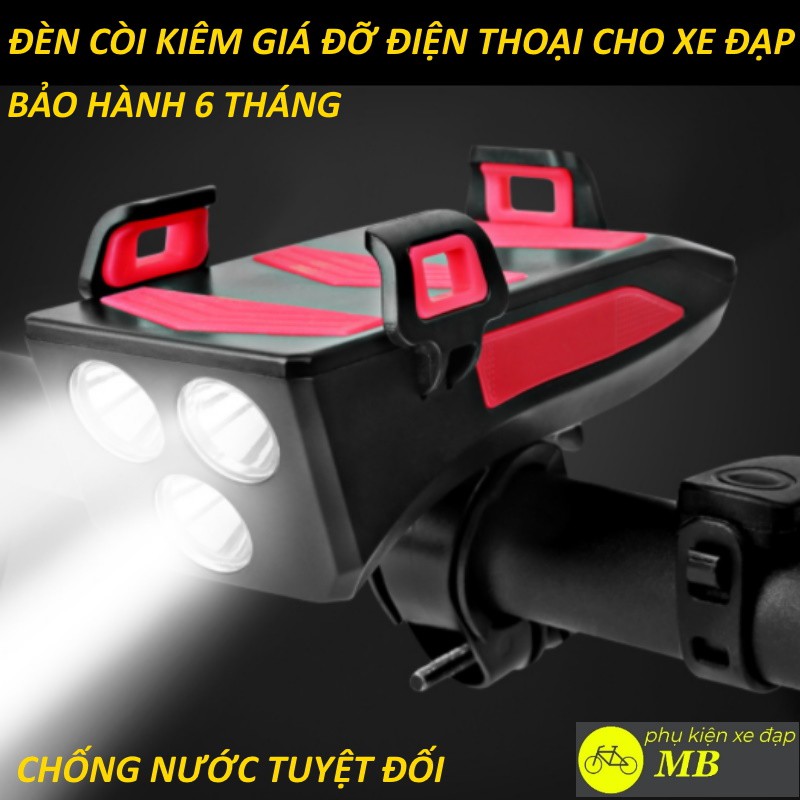 đèn xe đạp siêu sáng. đèn gắn xe đạp thể thao 4 trong 1 chống nước có còi sạc usb sạc dự phòng giá đỡ điện thoại