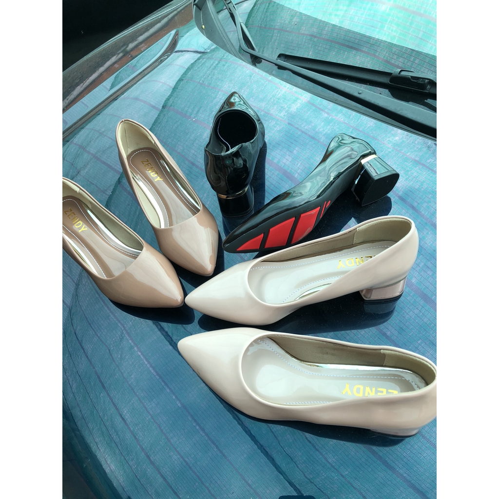 GIÀY CAO GÓT NỮ DA BÓNG GÓT MEKA TRONG 4CM HDA4