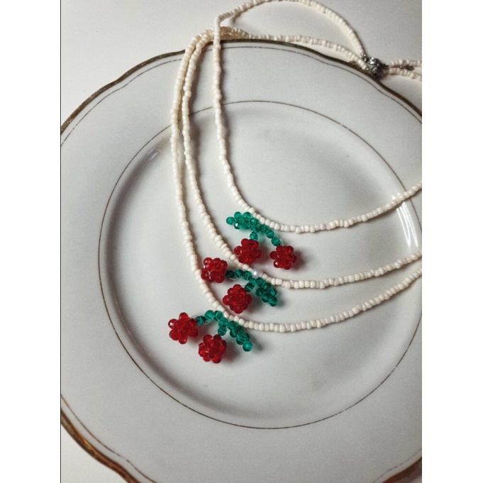 Vòng cổ chocker dây chuyền hạt cườm hình cherry handmade