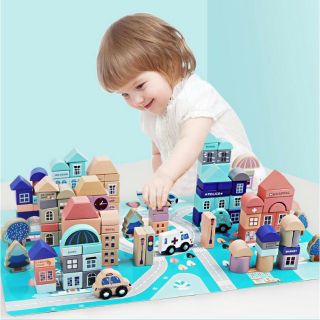 Bộ đồ chơi xếp hình thành phố bằng gỗ