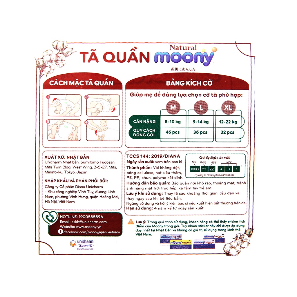 (HCM) Tã Bỉm Moony Natural nội địa Nhật Dán/Quần NB63/S58/M46/L38/L36/XL32