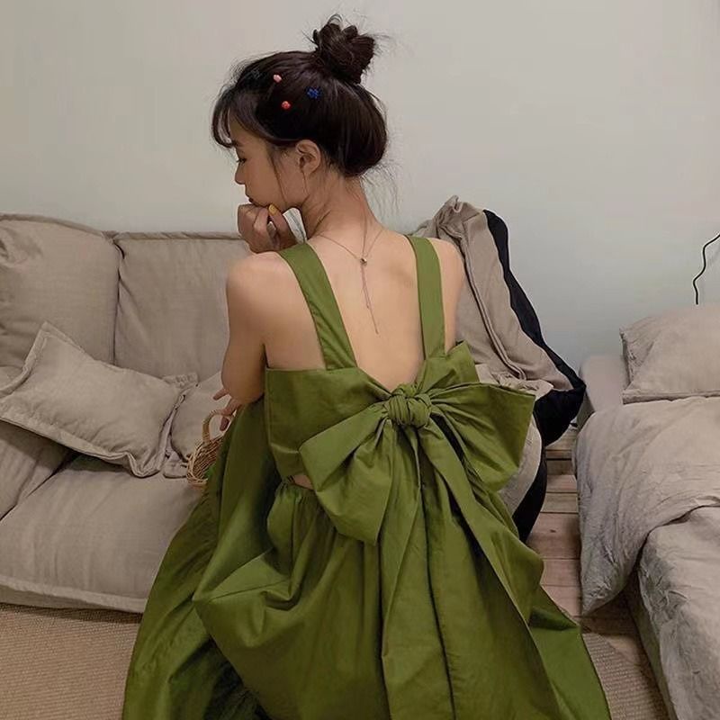 Đầm Trễ Vai Đính Nơ Thời Trang Đi Biển Xinh Xắn