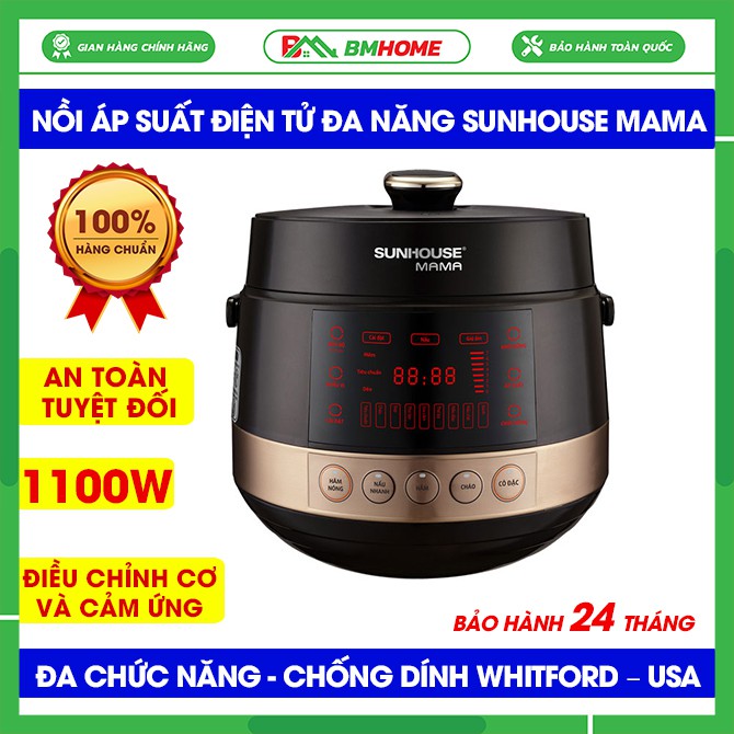 Nồi áp suất điện tử đa năng Sunhouse 5L SHD1585B, Nồi áp suất đa năng Sunhouse Mama 5Lít, an toàn tuyệt đối -BH 12 tháng