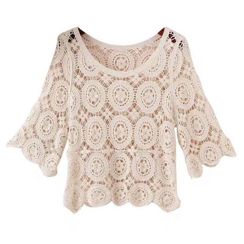 Áo Thun Đan Len Tay Lỡ 3 / 4 Phong Cách Boho Thời Trang Cho Nữ