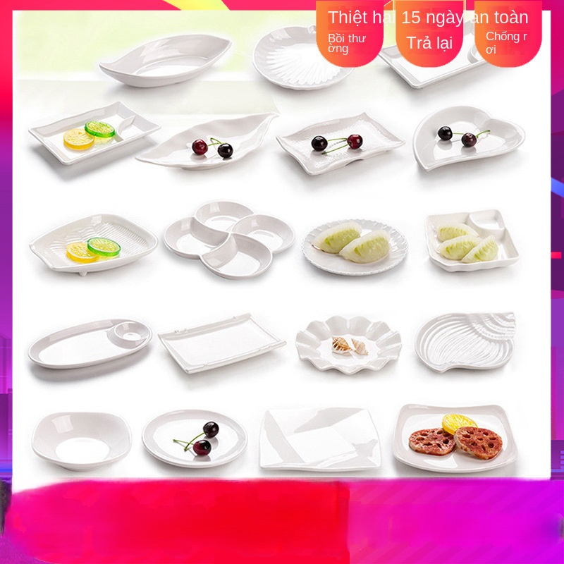 【Dịch vụ bộ đồ ăn một cửa】Đĩa Giả Sứ A5Melamine Màu Trắng Đựng Sushi/Đồ Ăn Vặt Sáng Tạo bộ đĩa melamine đĩa