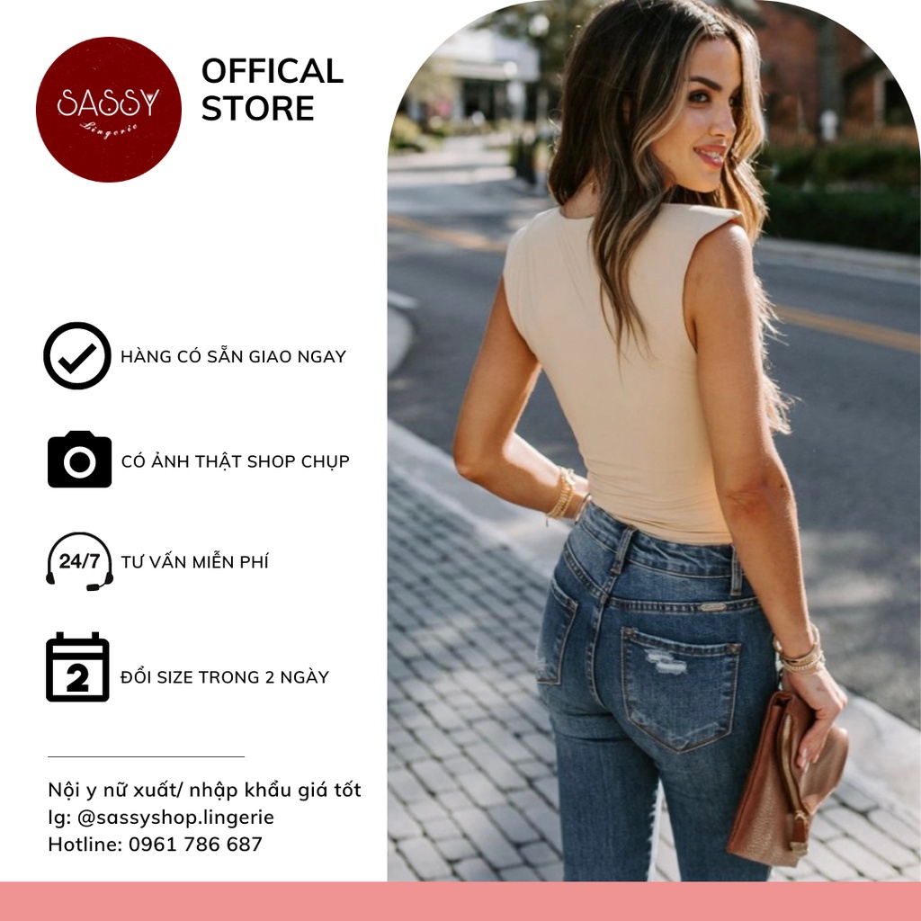 Bộ bodysuit nữ áo liền thân sát nách cổ tròn độn vai sang trọng cho nữ MICHELLE KEEGAN | BigBuy360 - bigbuy360.vn