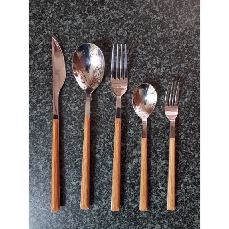 Thìa dĩa cán gỗ Inox cao cấp
