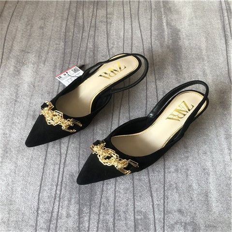 Zara Giày Cao Gót Da Lộn Mũi Nhọn Gót Thấp Cài Khóa Thời Trang Mùa Hè Dành Cho Nữ 2022