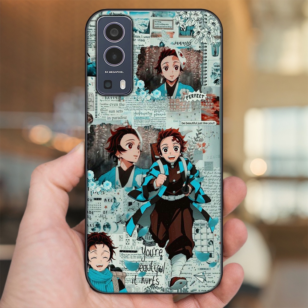Ốp lưng Vivo Y72 5G viền đen in hình Tanjiro Kimetsu No Yaiba