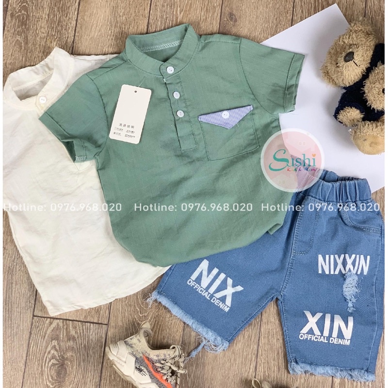 Set sơ mi đũi cho bé trai⚡️Free Ship⚡️Phong cách hàn Quốc - áo đũi mát + quần jean co giãn mềm mịn - Cam kết đẹp