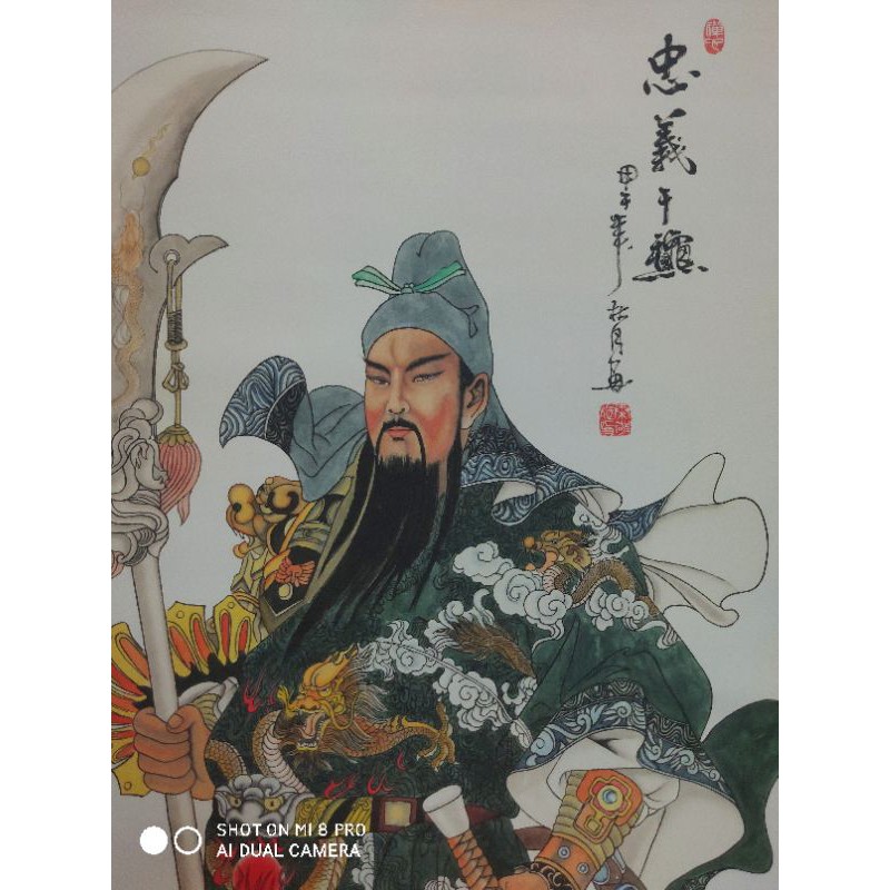 Bộ tranh Quan Vũ cầm Long Đao vẽ tay cao cấp cỡ lớn gồm 3 tranh