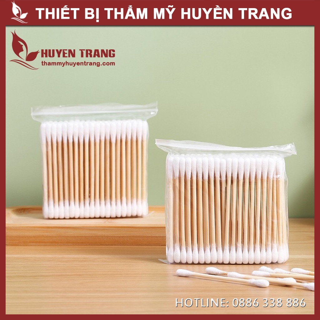 Tăm Bông Nặn Mụn, Ngoáy Tai Tiệt Trùng Cán Gỗ - Thẩm Mỹ Huyền Trang