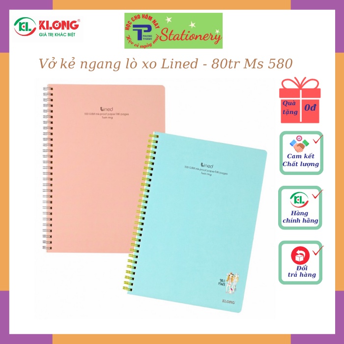 Vở kẻ ngang Klong lò xo Lined - 80,120,200 trang; Ms 580,581,582