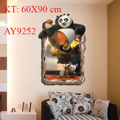Decal 3D dán tường hình gấu panda, tranh dán tường cho bé AY9252