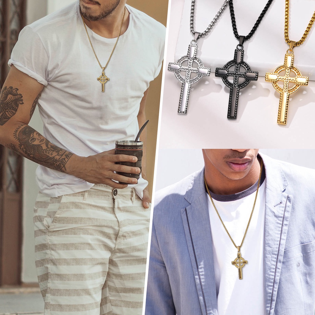 Vòng cổ Mặt Chữ Thập Mạ Vàng Phong Cách Punk Dành Cho Nam