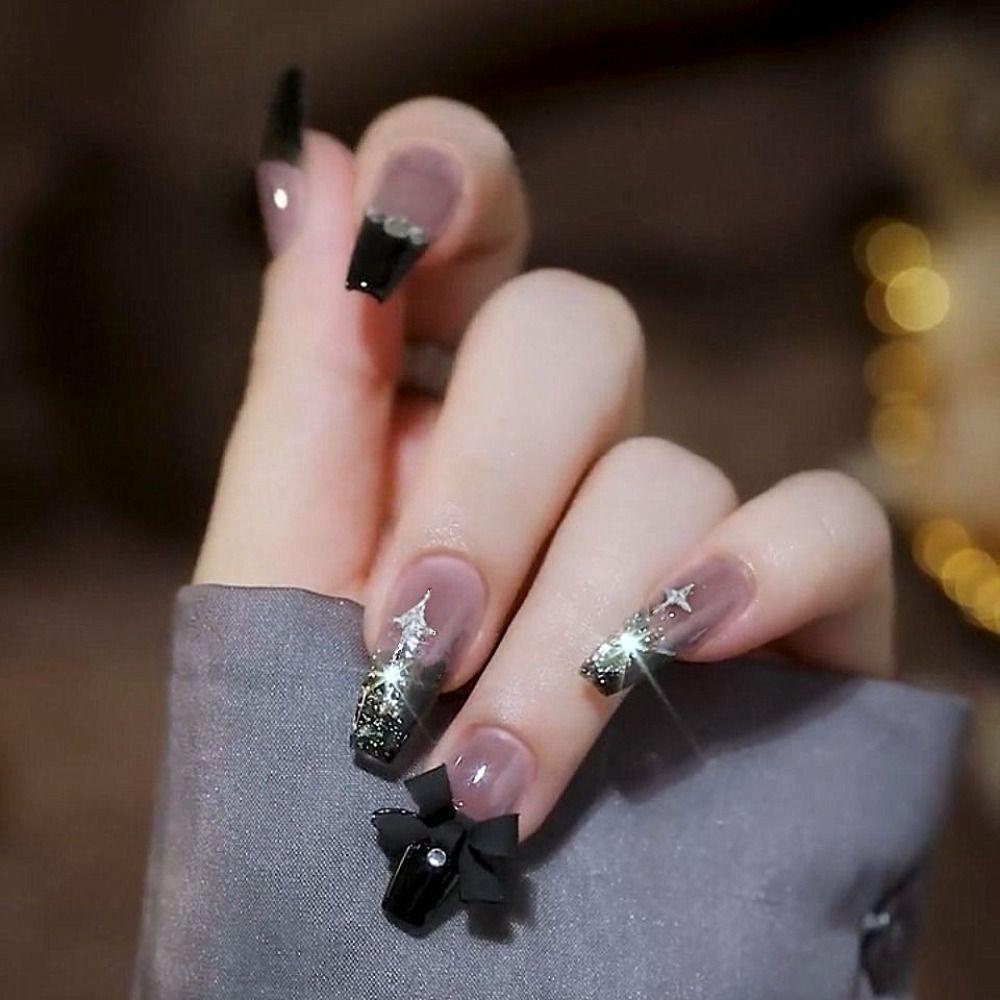 Bộ 24 Móng Tay Giả Dạng Nhấn Che Phủ Toàn Diện Họa Tiết Hoa Dành Cho Múa Ba Lê