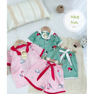 Bộ pijama lụa nơ nhiều hình bé gái