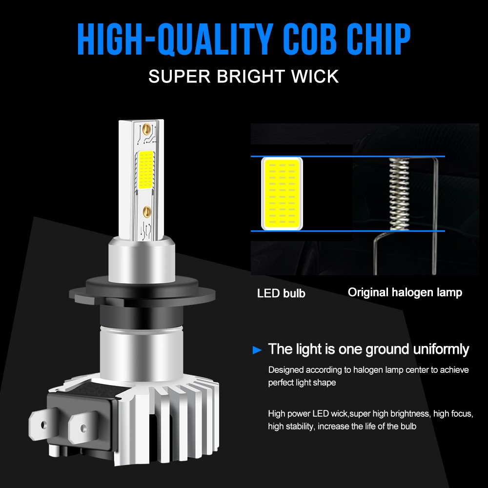 Set 1 đèn pha LED COB H1 H3 H4 H7 H8 H9 H11 HB4 9006 HIR2 9012 12-24V 6000K 9005 hb3 siêu sáng