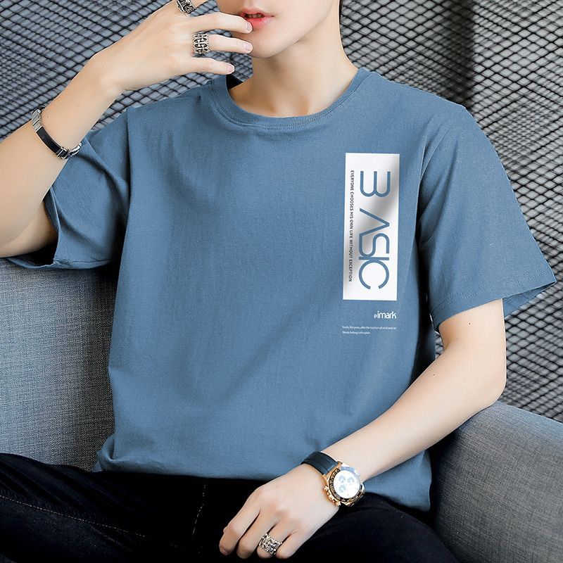 【M-4XL】Men's Youth Summer high quality loose  round neck short sleeve t shirt korean printing leisure  simple t shirt  men clothing 