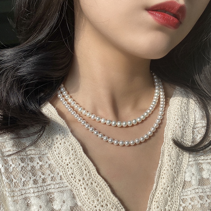Vòng cổ 2 tầng ngọc trai nhân tạo cao cấp bằng vỏ sò biển