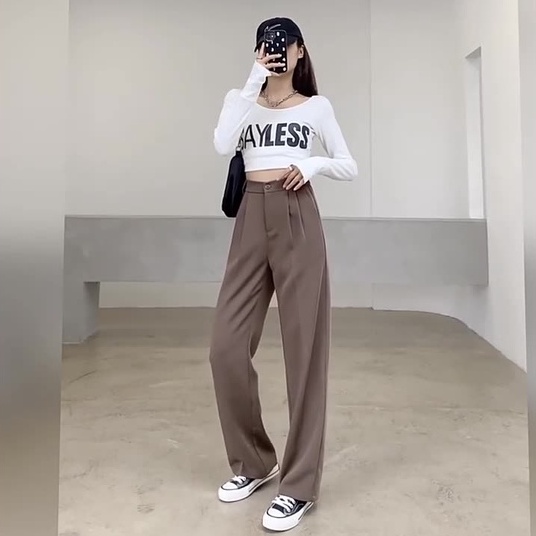 Quần ống suông nữ, quần ống rộng nữ chất lụa hàn siêu đẹp dày dặn mềm mại loại 1 Q.195
