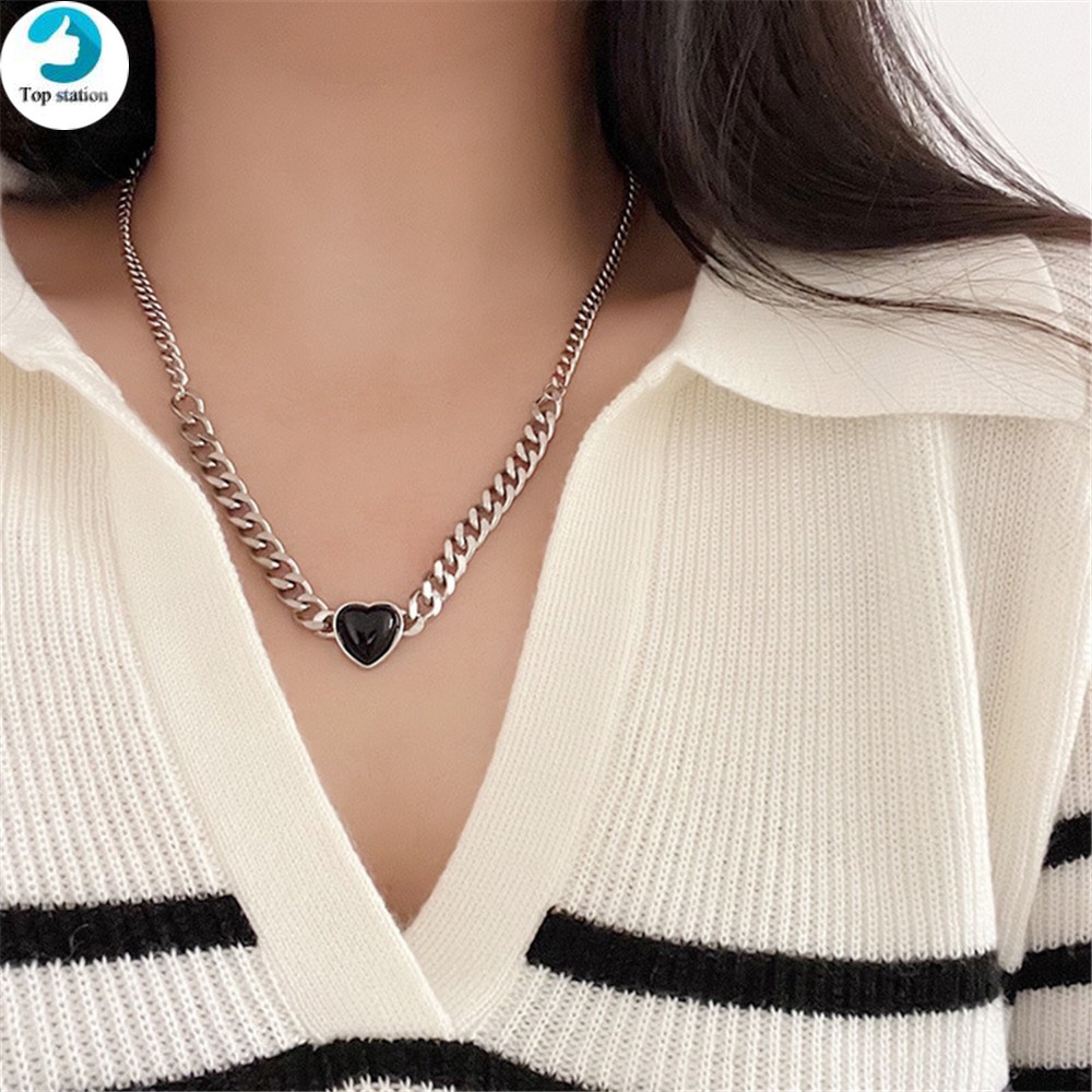 Vòng cổ/Vòng tay nữ bằng kim loại phối mặt màu đen phong cách punk cá tính