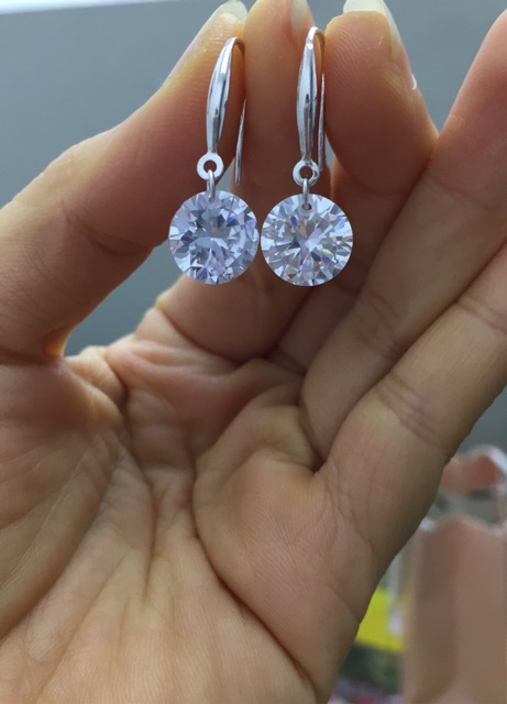 Khuyên tai treo đá nhân tạo cao cấp 10ly- 12ly sáng bạc ta móc