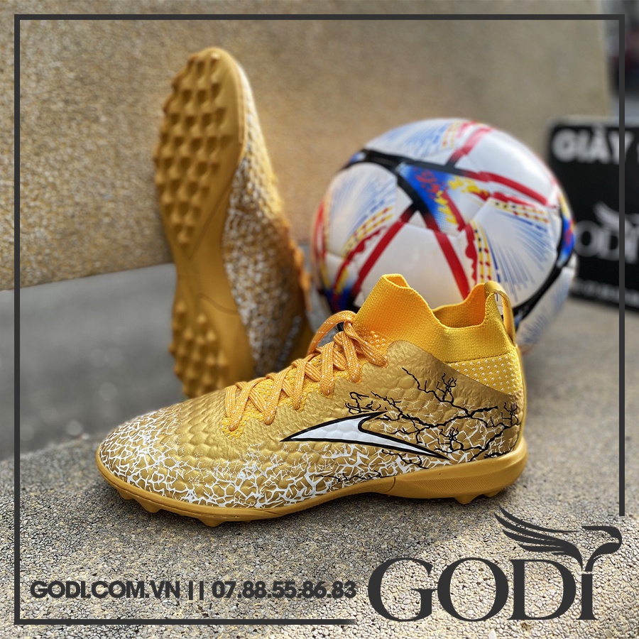 (size 40 - 44) Giày đá bóng cổ cao đinh TF sân nhân tạo đến size 44 - giày đá banh nam màu đen xanh cổ thun - Godi