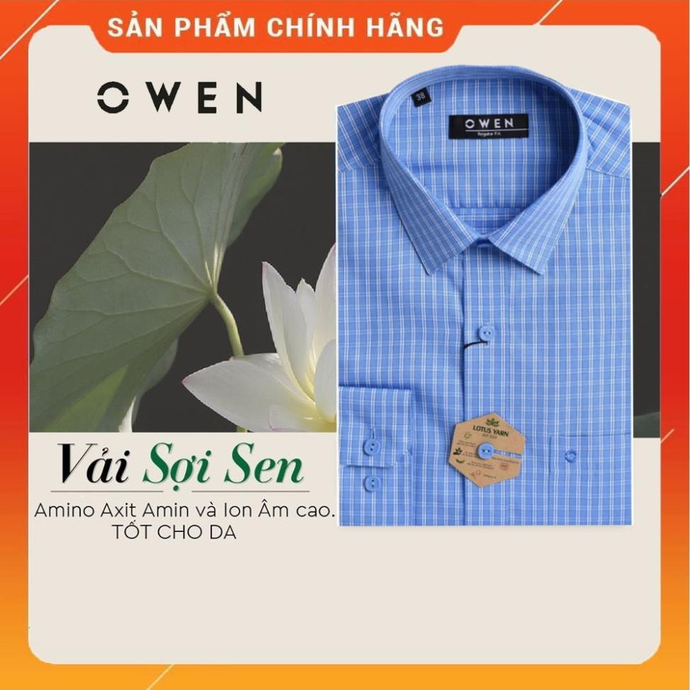Sale Chính Hãng OWEN - Áo sơ mi dài tay Owen regular fit chất sợi sen ca rô màu xanh AR 91494 hot 🌺 neww * ! %