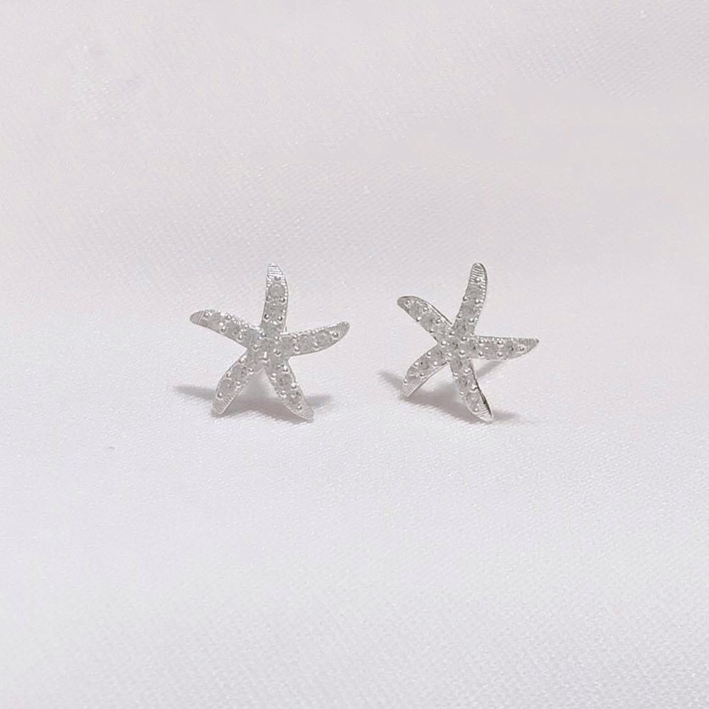 Bông tai bạc ta PANSY hình sao biển đính đá nhỏ xinh - Khuyên tai nữ bạc đẹp