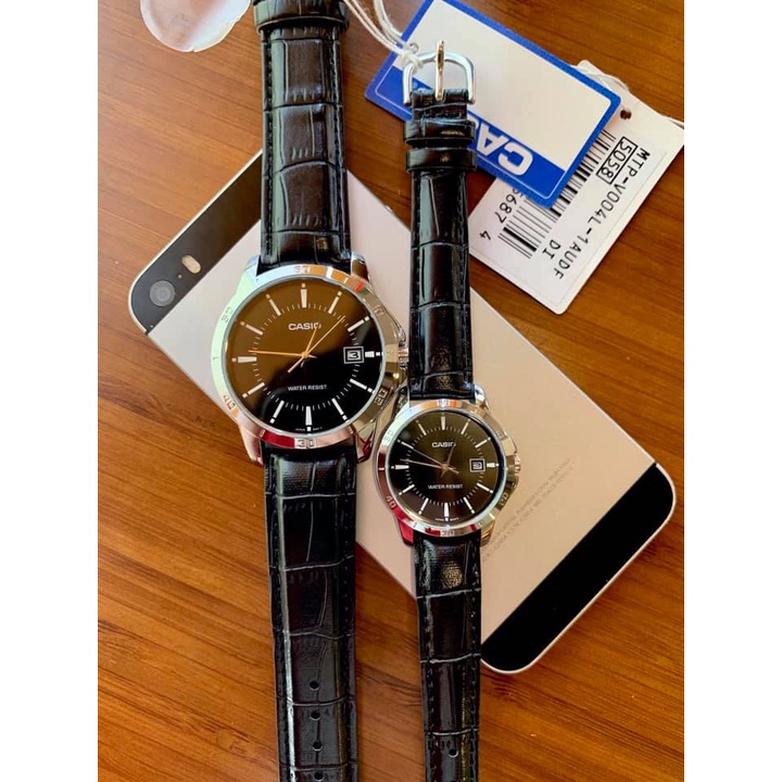 Đồng hồ Nam Casio MTP-V004L-1AUDF, đồng hồ chính hãng, dây da đen mặt đen